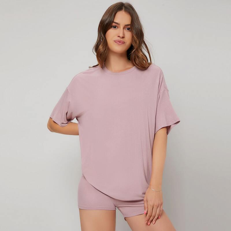 

Solid Ribbed Lounge Set, Dusty pink