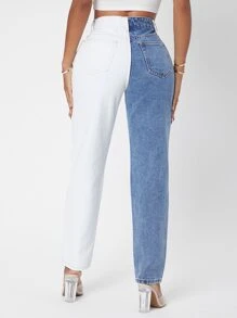 SHEIN SXY Jeans de pierna recta de dos colores - Azul y blanco - Ver 2