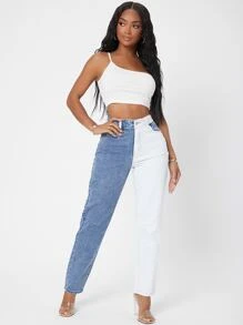 SHEIN SXY Jeans de pierna recta de dos colores - Azul y blanco - Ver 3