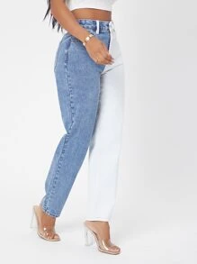 SHEIN SXY Jeans de pierna recta de dos colores - Azul y blanco - Ver 5