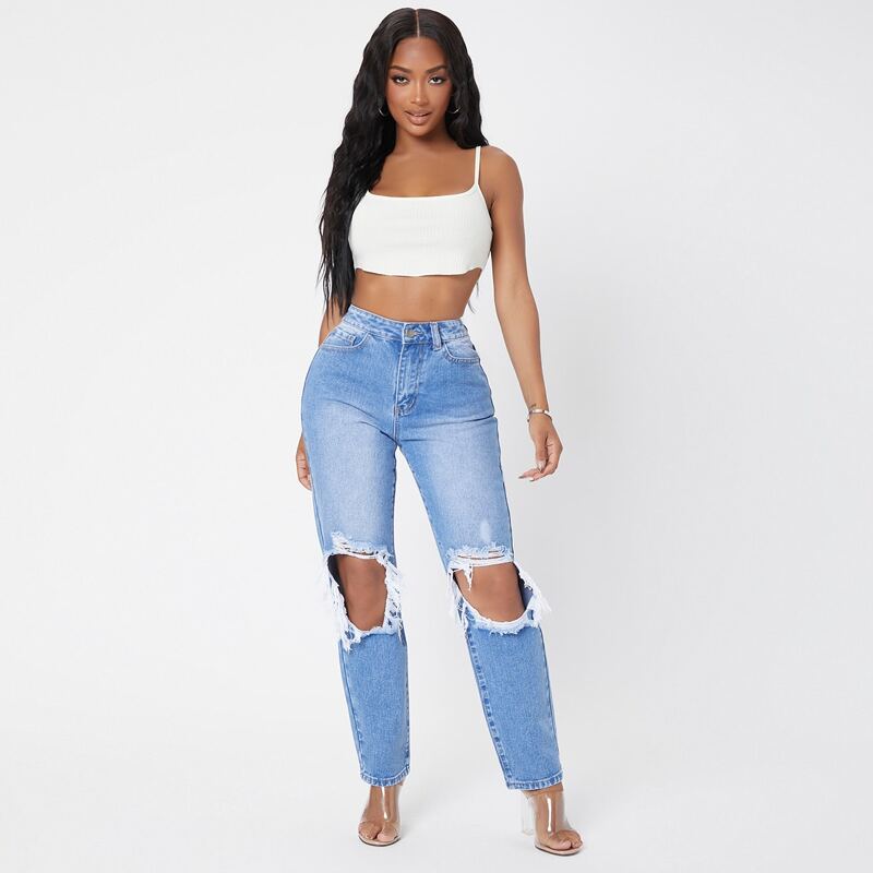 

Zipper Fly Ripped Jeans, Medium wash