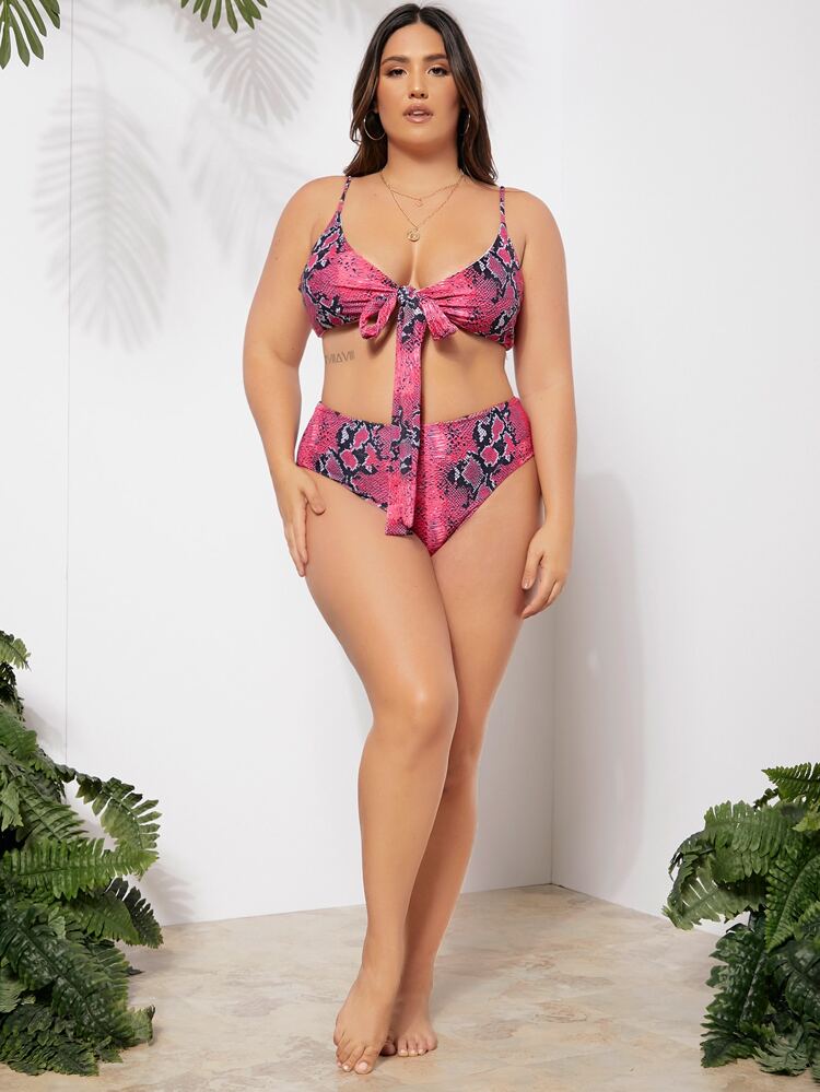 Plus Size Snakeskin Print Wrap Bikini Set Summer Beach