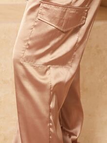 SHEIN SXY Pantalones de cintura con cordón de satén - Champán - Ver 3