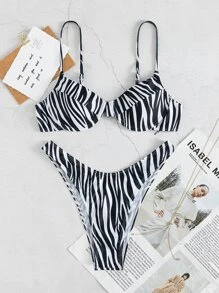 N Traje De Baño De Bikini De Corte Alto Con Push Up A Rayas N Traje De Baño De Bikini De Corte Alto Con Push Up A Rayas