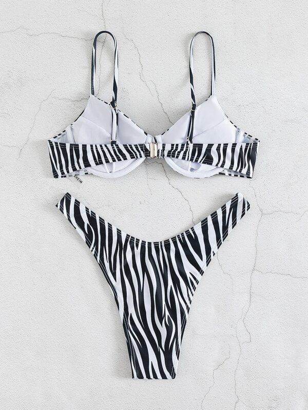 N Traje De Baño De Bikini De Corte Alto Con Push Up A Rayas N Traje De Baño De Bikini De Corte Alto Con Push Up A Rayas