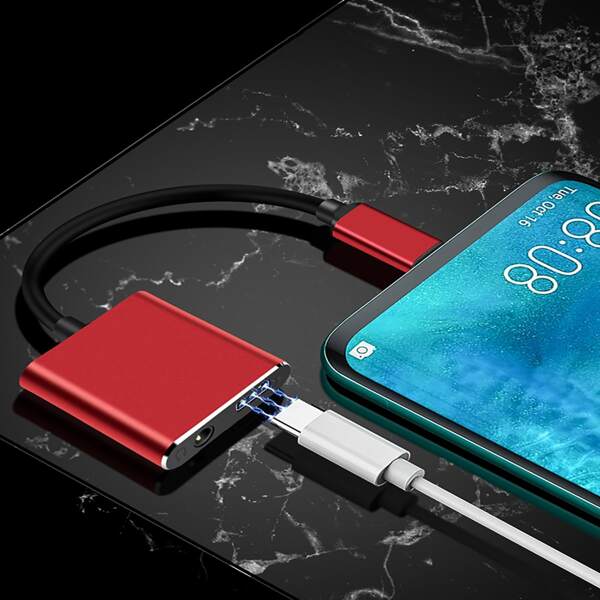 

2 In 1 Type C Charger Cable Adapter, Red