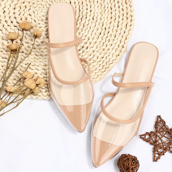 

Clear Point Toe Flat Mules, Apricot