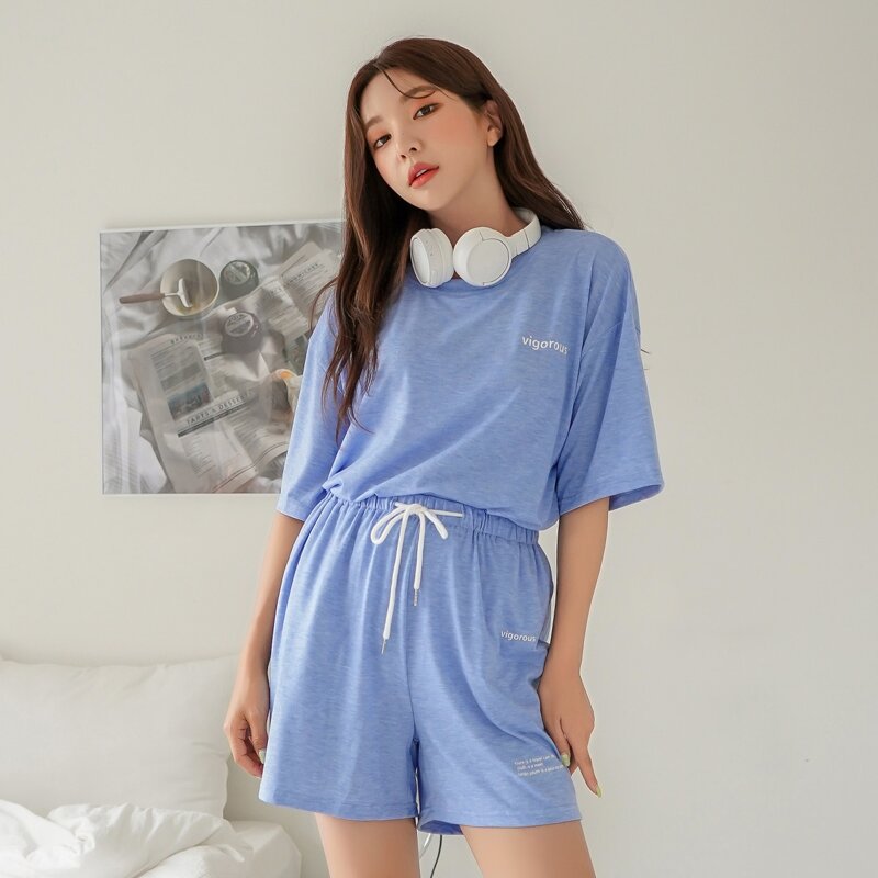 

Letter Graphic Drawstring Lounge Set, Blue