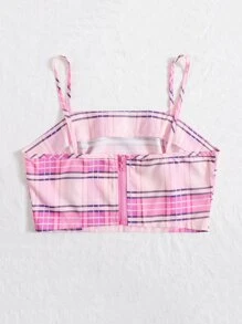 SHEIN Unity Plaid Print Cami Crop Top - Pink - View 2
