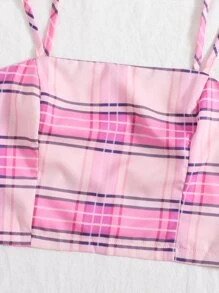SHEIN Unity Plaid Print Cami Crop Top - Pink - View 3