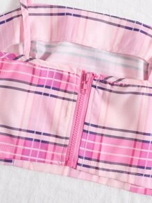 SHEIN Unity Plaid Print Cami Crop Top - Pink - View 4