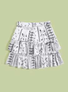 佩斯利印花多層下擺半身裙