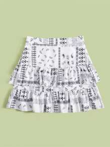 佩斯利印花多層下擺半身裙