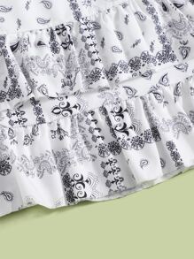 佩斯利印花多層下擺半身裙