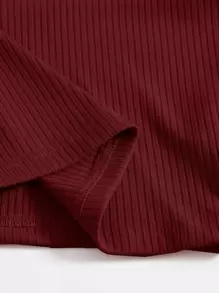 Muchica 羅紋針織短版繞頸上衣 - 酒紅色 - 查看 6