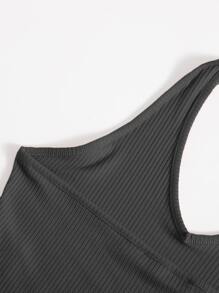 SHEIN EZwear Rib-Knit Crop Halter Top - Dark Grey - View 3