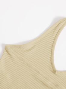 SHEIN EZwear Rib-Knit Crop Halter Top - Khaki - View 5