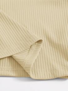 SHEIN EZwear Rib-Knit Crop Halter Top - Khaki - View 6