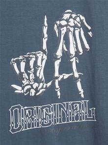 Manfinity Camiseta con estampado de esqueleto y letra - Gris - Ver 3