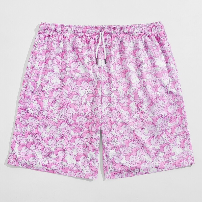 

Guys Floral Print Drawstring Shorts, Pink