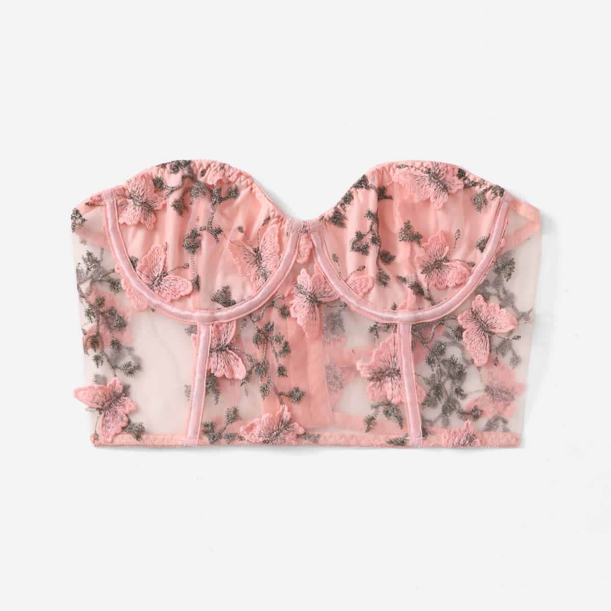 

Butterfly Embroidery Crop Top, Pink