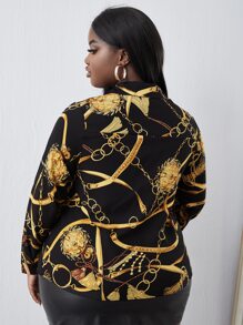 Maweii Camisa con estampado de cadena con botón - Negro - Ver 2