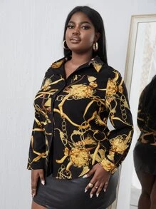 Maweii Camisa con estampado de cadena con botón - Negro - Ver 5