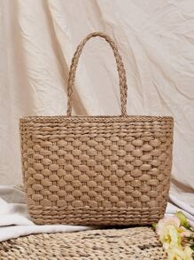 Straw Tote Bag - Khaki - View 1