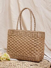 Straw Tote Bag - Khaki - View 3