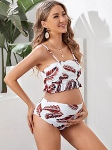 SHEIN Conjunto de bikini con volantes en el bajo para embarazadas, ideal para el verano en la playa - Multicolor - Ver 2
