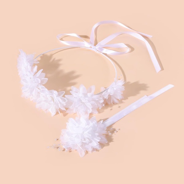 

2pcs Girls Flower Decor Hair Accessory, White