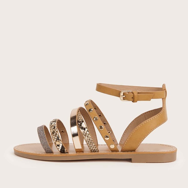 

Glitter Detail Studded Decor Sandals, Camel