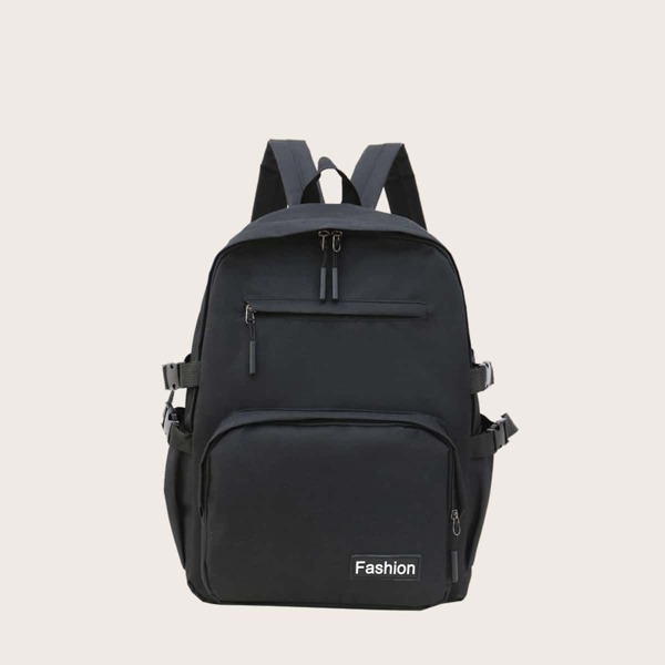 

Letter Patch Large Capacity Backpack, Black