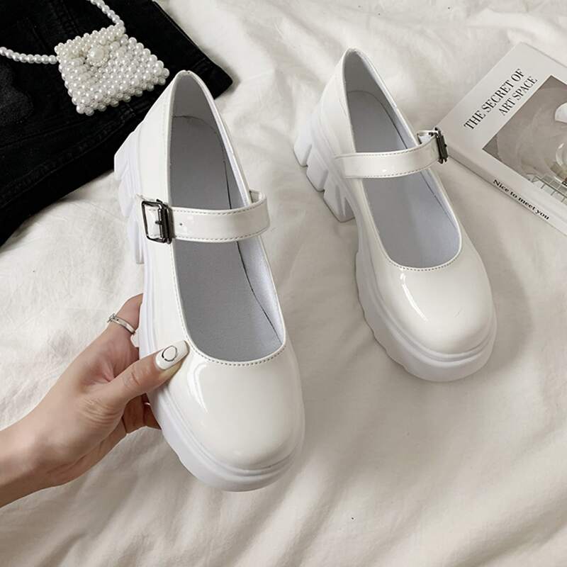 

Patent Leather Mary Jane Pumps, White