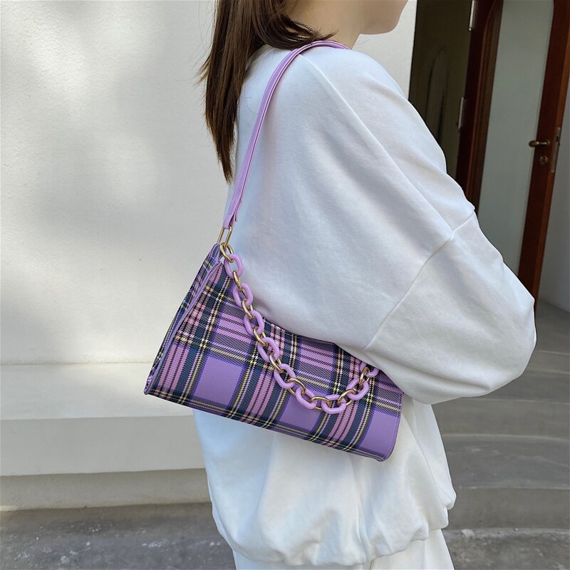 

Plaid Shoulder Bag, Purple