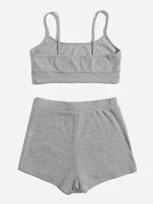 Muchica Conjunto top de tirantes con bordado de letra con shorts - Gris Claro - Ver 2