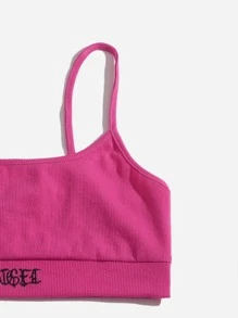 SHEIN EZwear 字母刺繡吊帶上衣和短褲套裝 - 玫紅色 - 查看 4