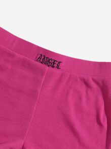 SHEIN EZwear 字母刺繡吊帶上衣和短褲套裝 - 玫紅色 - 查看 5