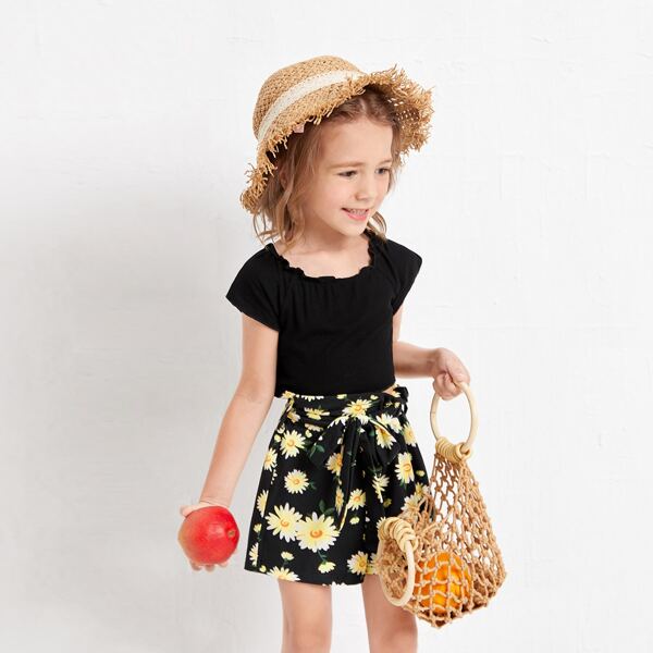 

Toddler Girls Ribbed Crop Tee & Belted Floral Shorts, Multicolor