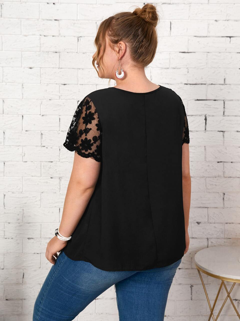 Plus Embroidery Mesh Top