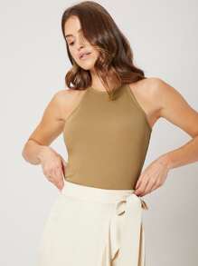 MOTF PREMIUM VISCOSE SLIM RIBBED TANK TOP - Brown - View 1