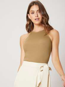 MOTF PREMIUM VISCOSE SLIM RIBBED TANK TOP - Brown - View 8