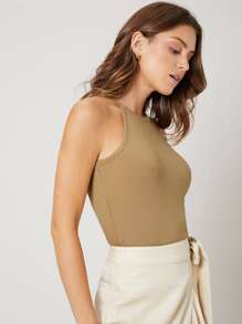 MOTF PREMIUM VISCOSE SLIM RIBBED TANK TOP - Brown - View 10