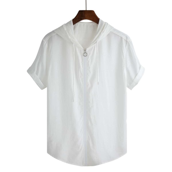 

Men Zip Up Hooded Shirt, White