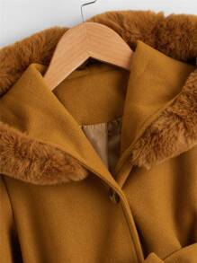 Toddler Girls Fuzzy Hooded Belted Overcoat - Brown - View 4