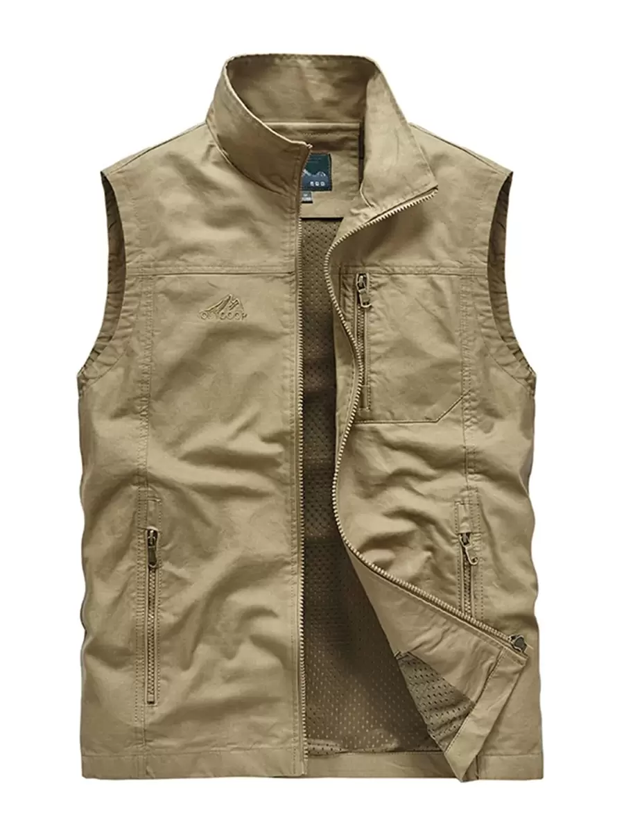 Manfinity Hombres Cazadora chaleco con cremallera - Caqui - Ver 1