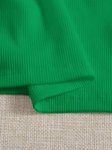 SHEIN EZwear Asymmetrical Neck Ribbed Knit Top - Green - View 3