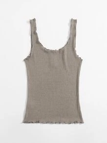 SHEIN Essnce Lettuce Trim Waffle Knit Tank Top - Khaki - View 2
