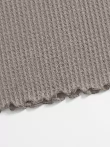 SHEIN Essnce Lettuce Trim Waffle Knit Tank Top - Khaki - View 5