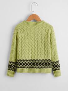 Girls Argyle Pattern Cable Knit Jumper - Mint Green - View 2